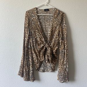 Vici Collection Leopard Print Open Front Blouse with Tie